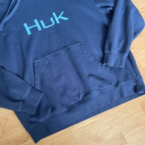 Men’s Huk Navy Blue with Blue Logo Hoodie Size Large - Picture 3 of 6